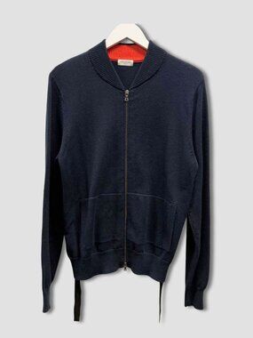 DRIES VAN NOTEN Dark Navy Cotton Belted Zip Up Cardigan Sz M